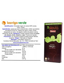 Chocolate negro 60% con stevia